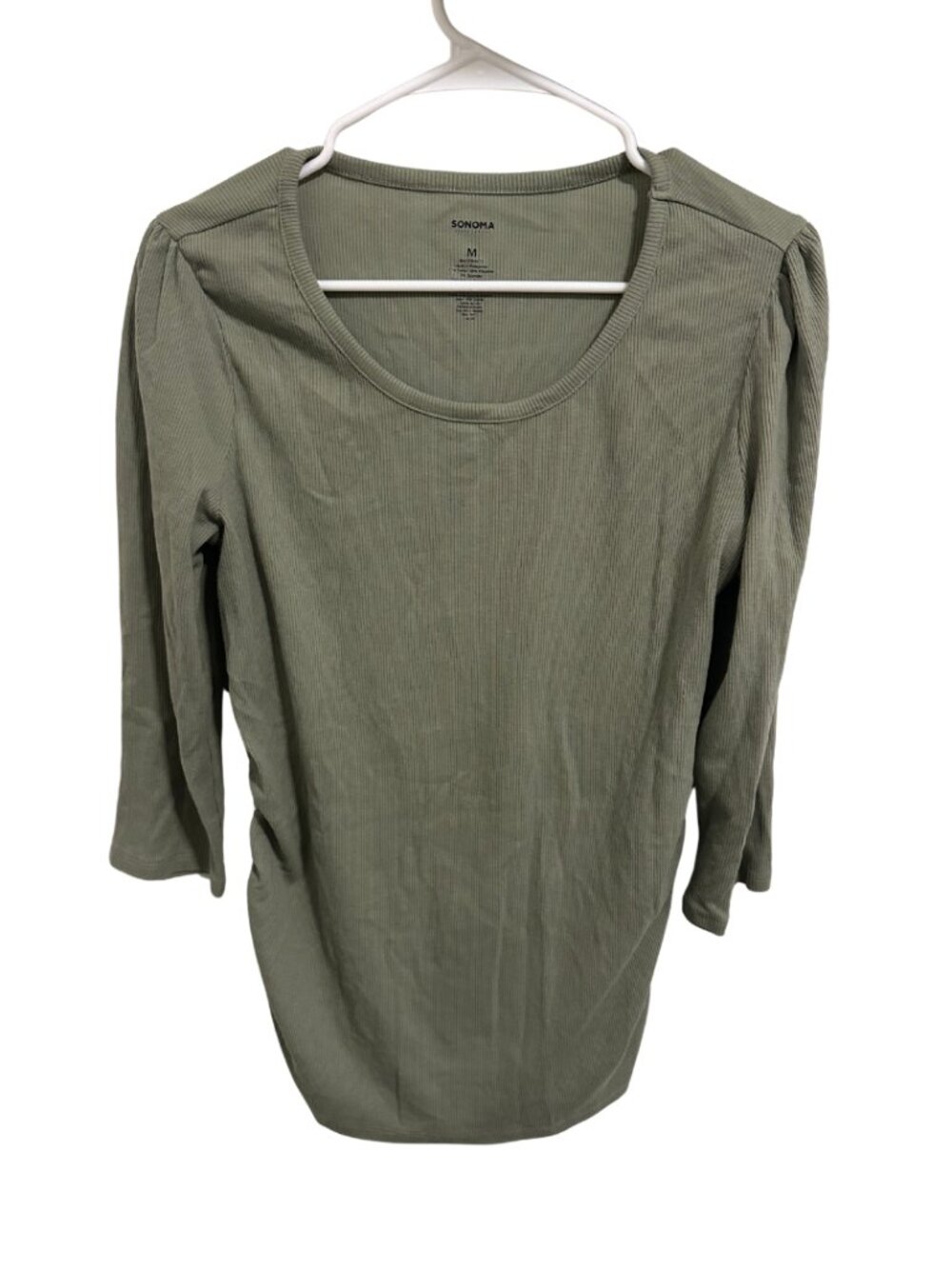 Olive Green Ribbed Maternity Top (Size Medium)